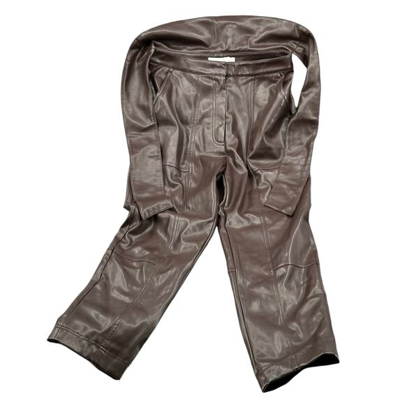 Jonathan Simkhai Pants Womens 6 Brown Tessa Vegan Leather Tie High Waist Supple